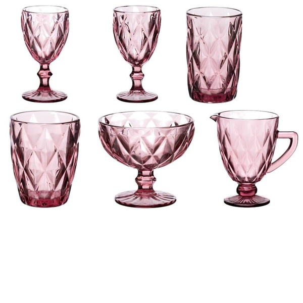 Σετ 31τμχ ποτήρια-μπολ παγωτού & κανάτα ρόμβος ροζ μοβ
