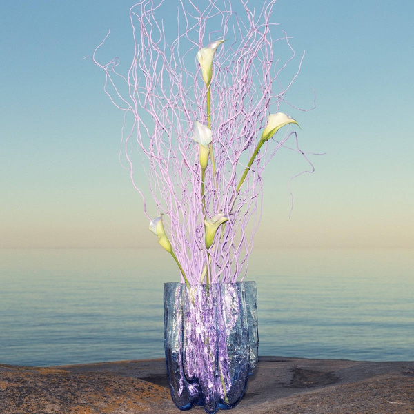 Kosta Boda Crackle Circular Blue Vase Tall