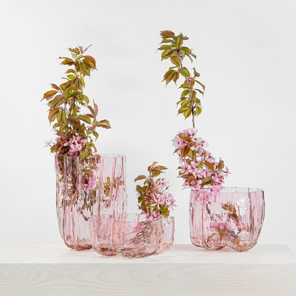Crackle Vase pink 370mm Kosta Boda