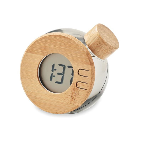 Water powered bamboo LCD clock Droppy Lux