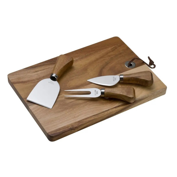 Ξύλινο πλατό με δύο μαχαίρια τυριού και ένα πιρουνάκι 24.5x17x1.5cm