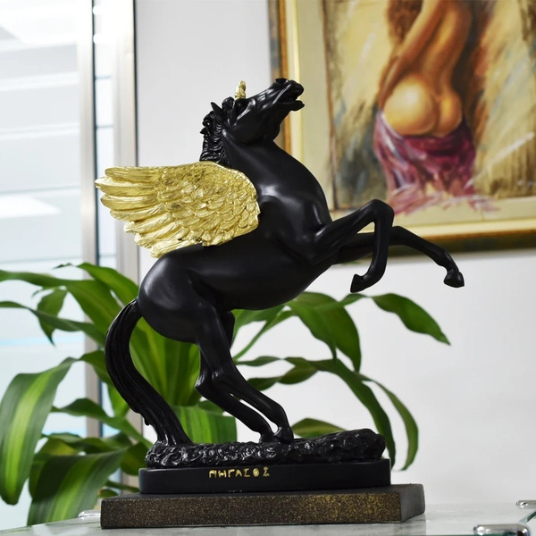 Γλυπτό Μονόκερος Πήγασος αλάβαστρο 32x26x12cm σε βάση από ξύλο