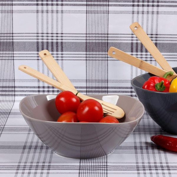 Σαλατιέρα με κουτάλες bamboo beigegrey