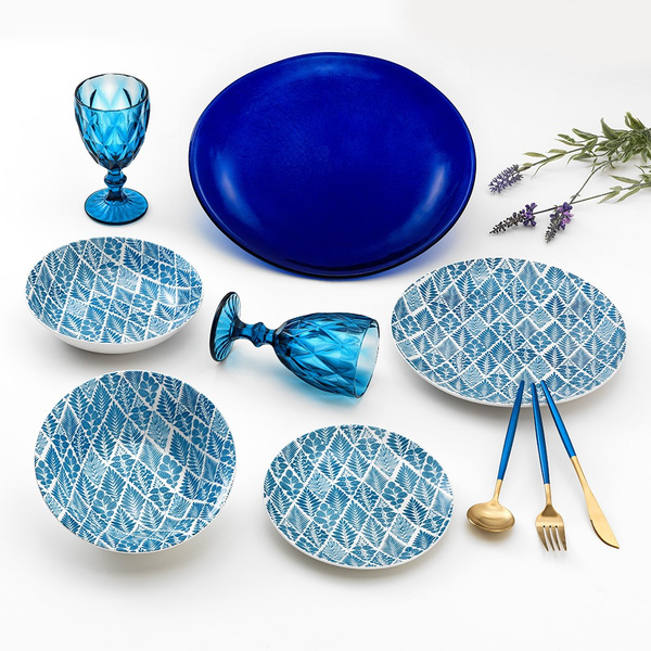 Σετ 6 ατόμων πιάτα Blue Rhapsody+ μαχαιροπίρουνα blue gold