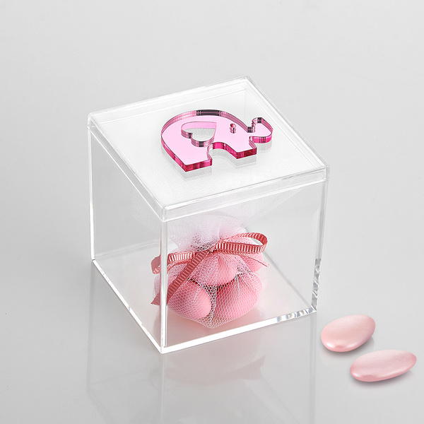 Μπομπονιέρα κουτί πλέξι με ελεφαντάκι ροζ