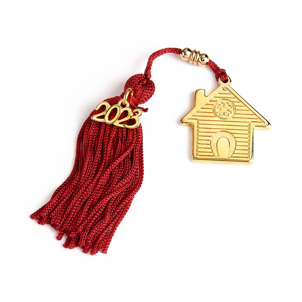 Γούρι σπίτι με τετράφυλλο τριφύλλι και πέταλο & κόκκινη φούντα