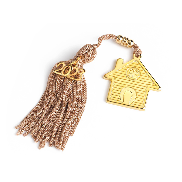 Γούρι σπίτι με τετράφυλλο τριφύλλι και πέταλο & φούντα στο χρώμα της άμμου