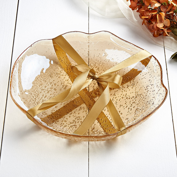 Γυάλινη ακανόνιστη πιατέλα 33cm Lovizna Amber