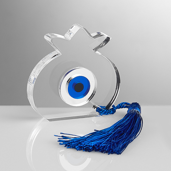 Γούρι ρόδι οβάλ διάφανο πλέξι με μάτι ασημί μπλε μαύρο
