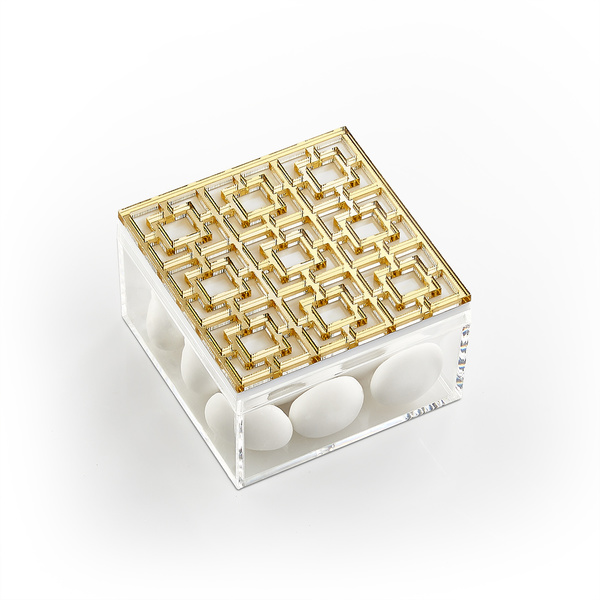 Μπομπονιέρα κουτί πλέξι λευκό με χρυσό καθρέφτη