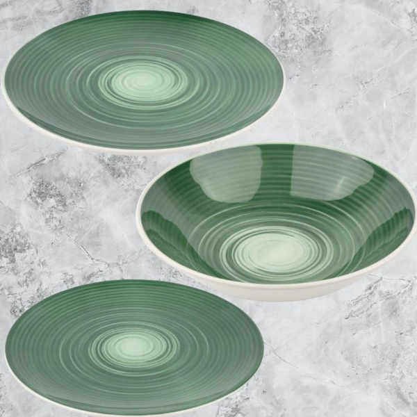 Πιάτα για 6 άτομα (18τμχ) Spiral Green stoneware Bergner