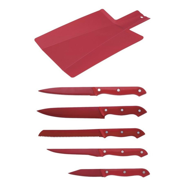 Μαχαίρια και επιφάνεια κοπής σετ 6τμχ Red RB-2598 Bergner