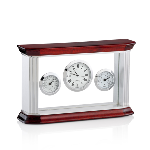Σετ γραφείου με ξύλο λάκα και γυαλι , ρολόι Quartz -θερμόμετρο  - Υγρόμετρο