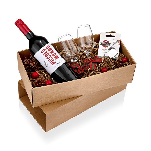 Gift Box με 2 ποτήρια κρασιού γευσιγνωσίας, 1 κρασί κόκκινο , σετ 6τμχ ροές somellier & ρόδι αλουμίνιο