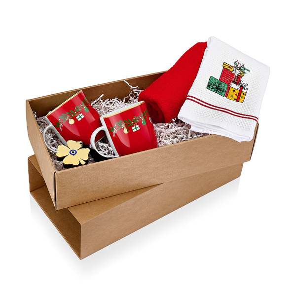 Gift Box με 2 κούπες Christmas Carol , 2 ποτηρόπανα Christmas και 1 τετράφυλλο τριφύλλι plexi χρυσός καθρέφτης