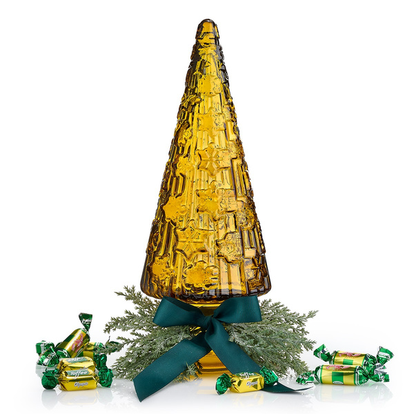 Χριστουγεννιάτικο γυάλινο ανάγλυφο δέντρο χρυσό με καραμέλες