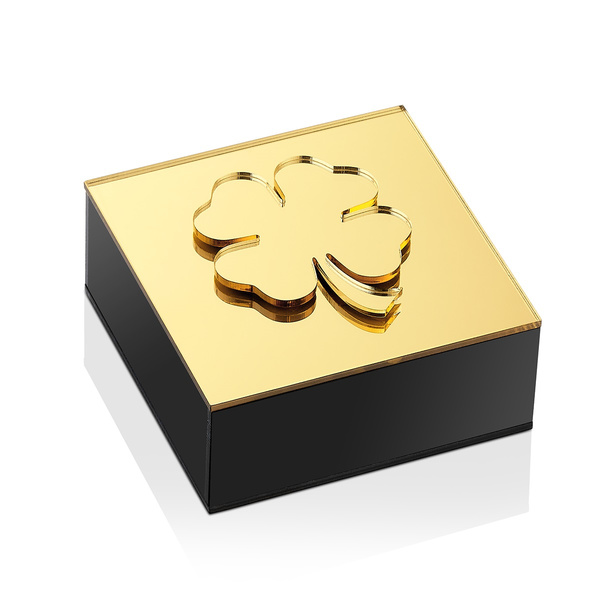 Κουτί plexi μαύρο με χρυσό τετράφυλλο τριφύλλι και πατούρα με ευχές