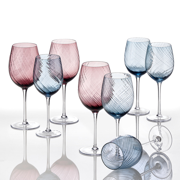 Σετ 6 ποτήρια γυάλινα νερού Purple & 6 ποτήρια κρασιού Blue κολονάτα Style