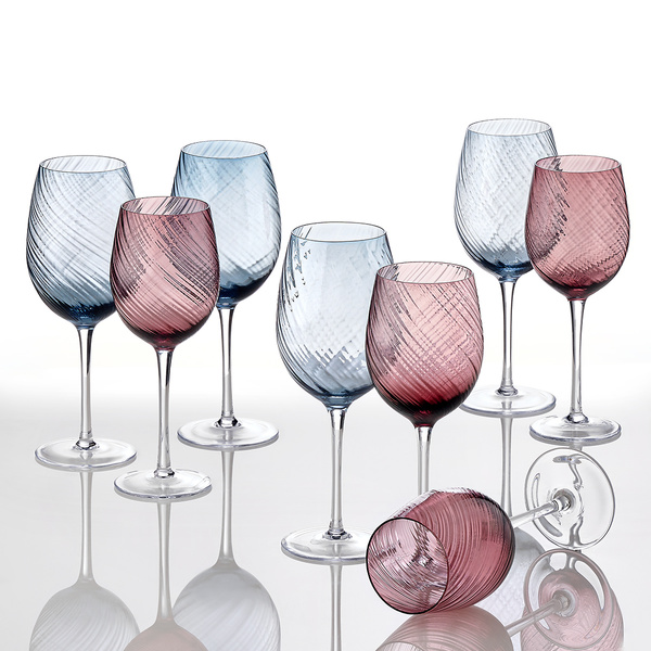 Σετ 6 ποτήρια γυάλινα νερού Blue & 6 ποτήρια κρασιού Purple κολονάτα Style