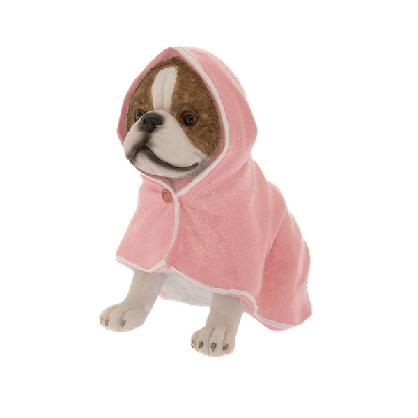Γλυπτό σκύλος με ροζ κάπα από ρητίνη 14x9x14cm