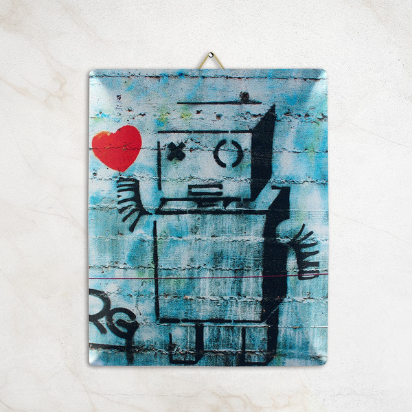Καρτ ποστάλ αλουμινίου Ρομπότ με καρδιά , η ανατρεπτική συνάντηση Τεχνολογίας και Έρωτα