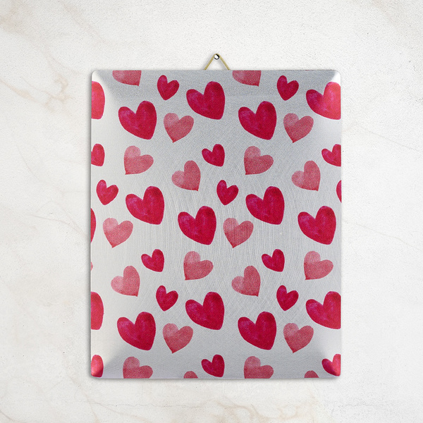 Καρτ ποστάλ αλουμινίου ροζ & κόκκινες καρδιές 15.5x12.5cm