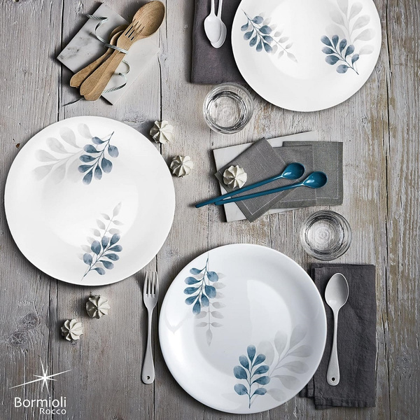 Πιάτα για 6 άτομα (18τμχ) Botanica Blue οπαλίνα Bormioli Rocco