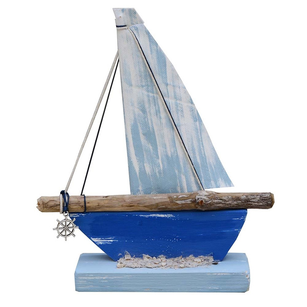 Ξύλινο ιστιοφόρο καράβι μπλε  22cm