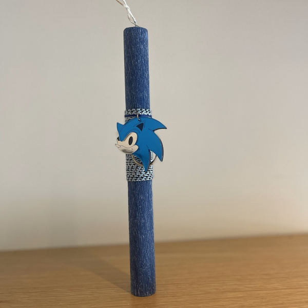 Αρωματική μπλε λαμπάδα με μπρελόκ plexiglass Sonic