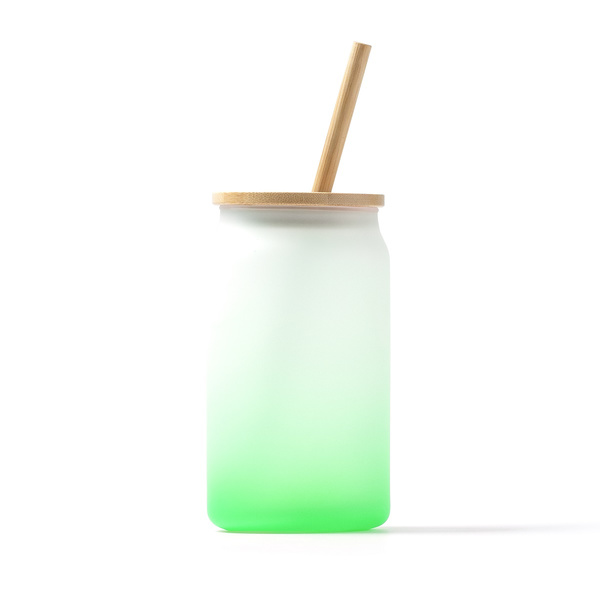 Γυάλινη κούπα λαχανί με καπάκι & καλαμάκι bamboo 350ml