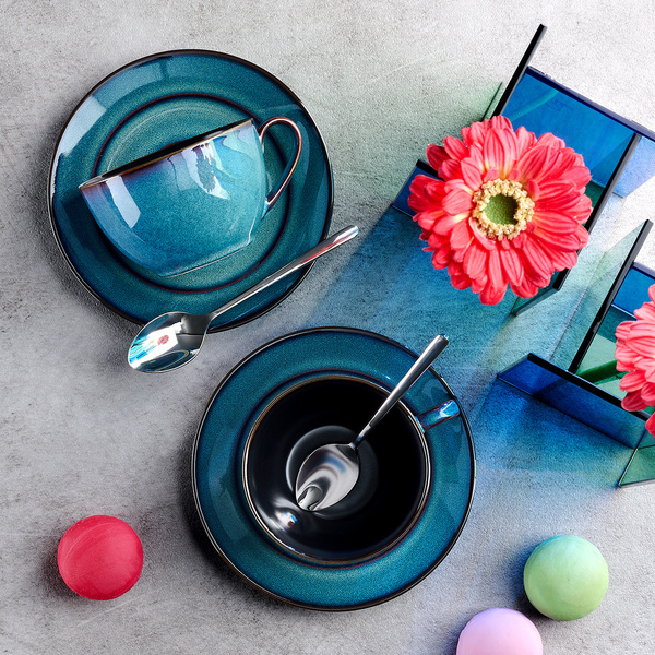 Σετ 6 τεμάχια φλιτζάνι τσαγιού - καφέ 230cc stoneware reactive glazed ocean calm