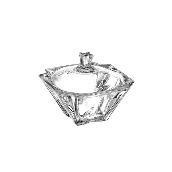 Γυάλινη διάφανη μελίερα - γλυκοδοχείο vintage 18x18x13cm