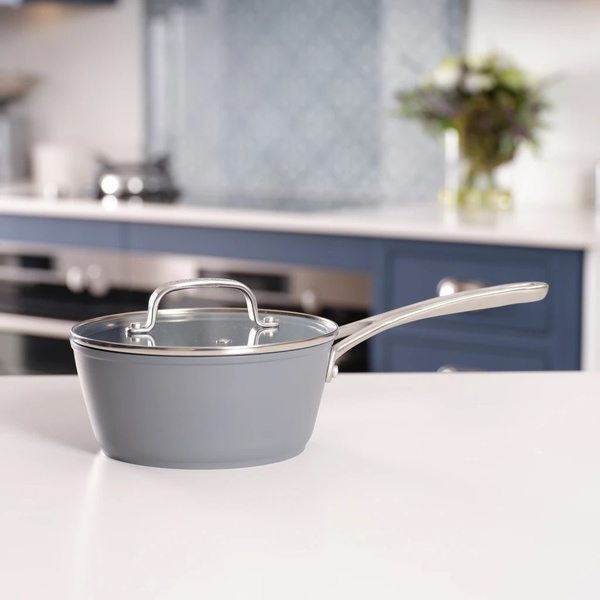 Κατσαρόλα γάλακτος 18cm με γυάλινο κάπάκι Dark Dove Gray Laura Ashley